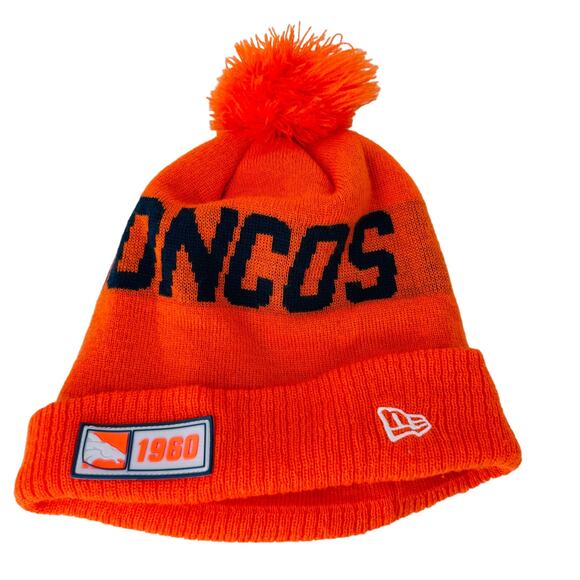 New‎ Era NFL Denver Broncos On Field Beanie Hat Pom Knit Cuffed Orange Mens OS - Picture 3 of 10